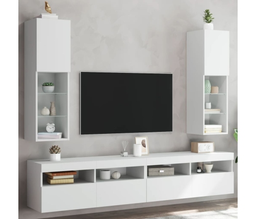 Muebles de TV con luces LED 2 uds blanco 30,5x30x102 cm