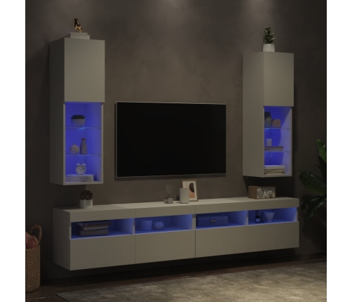 Muebles de TV con luces LED 2 uds blanco 30,5x30x102 cm