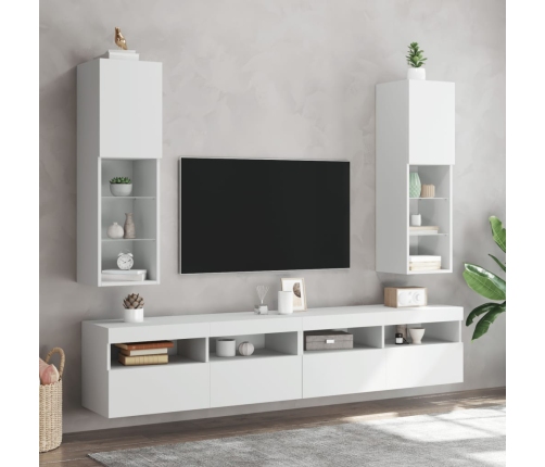 Muebles de TV con luces LED 2 uds blanco 30,5x30x102 cm