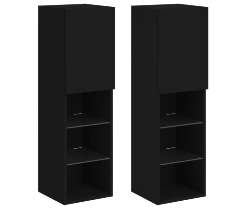 Muebles de TV con luces LED 2 uds negro 30,5x30x102 cm