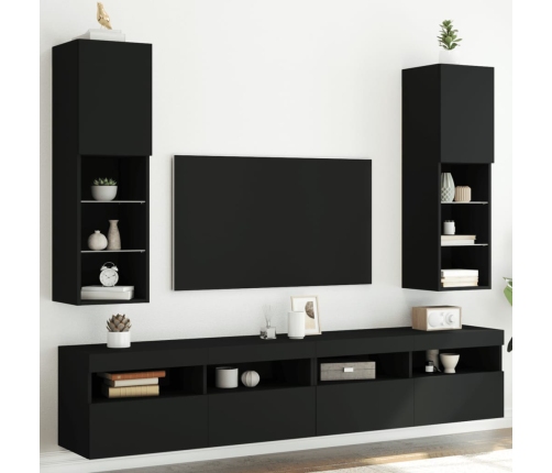 Muebles de TV con luces LED 2 uds negro 30,5x30x102 cm