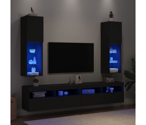 Muebles de TV con luces LED 2 uds negro 30,5x30x102 cm