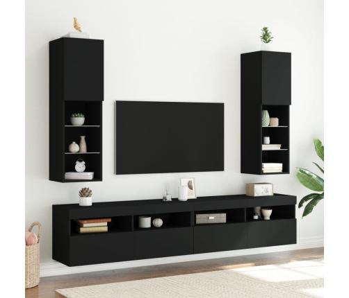 Muebles de TV con luces LED 2 uds negro 30,5x30x102 cm