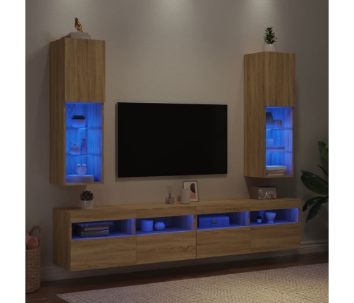 Muebles de TV con luces LED 2 uds roble Sonoma 30,5x30x102 cm