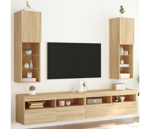 Muebles de TV con luces LED 2 uds roble Sonoma 30,5x30x102 cm