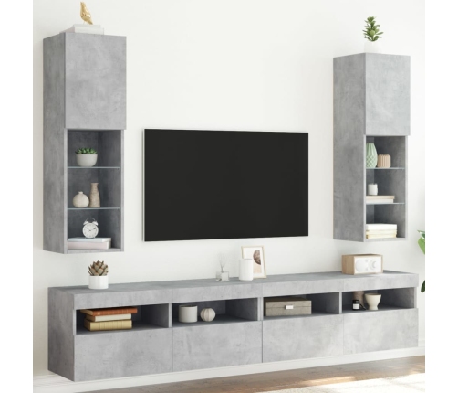 Muebles de TV con luces LED 2 uds gris hormigón 30,5x30x102 cm