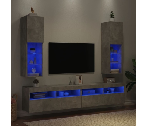 Muebles de TV con luces LED 2 uds gris hormigón 30,5x30x102 cm