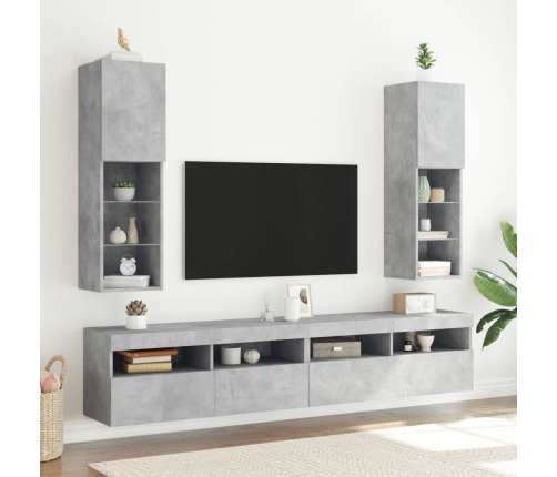 Muebles de TV con luces LED 2 uds gris hormigón 30,5x30x102 cm