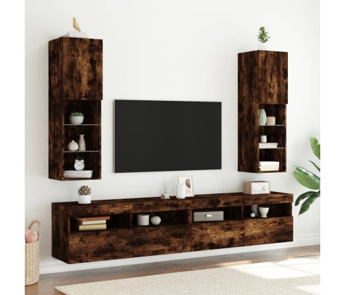 vidaXL Mueble para TV con luces LED roble ahumado 30,5x30x102 cm