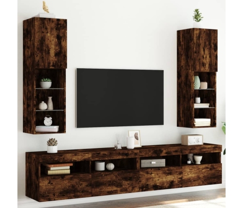 Muebles de TV con luces LED 2 uds roble ahumado 30,5x30x102 cm