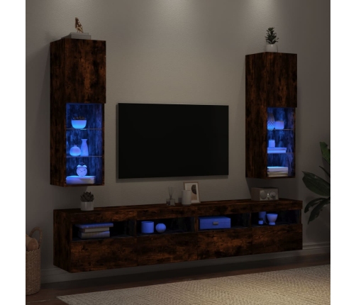 Muebles de TV con luces LED 2 uds roble ahumado 30,5x30x102 cm