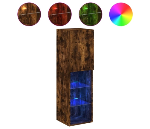 Muebles de TV con luces LED 2 uds roble ahumado 30,5x30x102 cm