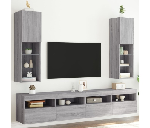 Muebles de TV con luces LED 2 uds gris Sonoma 30,5x30x102 cm