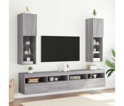 Muebles de TV con luces LED 2 uds gris Sonoma 30,5x30x102 cm