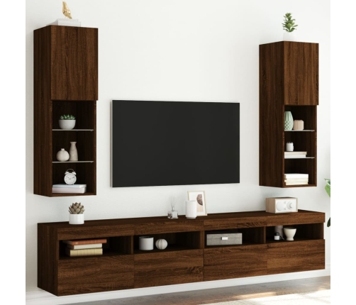 Muebles de TV con luces LED 2 uds marrón roble 30,5x30x102 cm