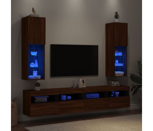 Muebles de TV con luces LED 2 uds marrón roble 30,5x30x102 cm