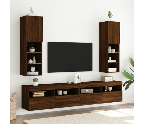 Muebles de TV con luces LED 2 uds marrón roble 30,5x30x102 cm