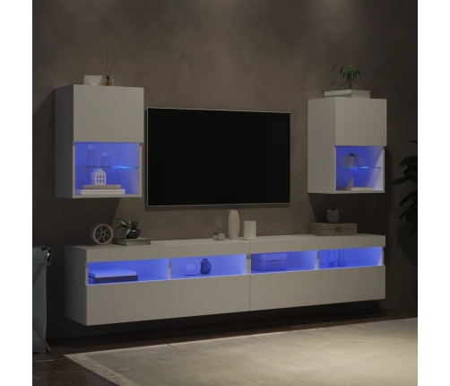 Muebles de TV con luces LED 2 uds blanco 40,5x30x60 cm