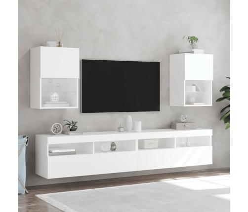 Muebles de TV con luces LED 2 uds blanco 40,5x30x60 cm