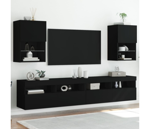 Muebles de TV con luces LED 2 uds negro 40,5x30x60 cm