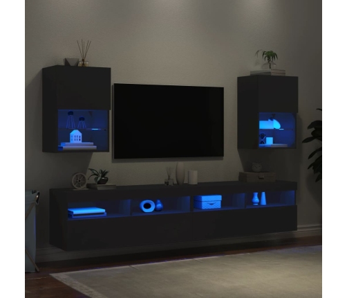 Muebles de TV con luces LED 2 uds negro 40,5x30x60 cm