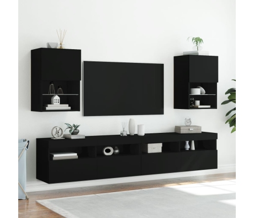 Muebles de TV con luces LED 2 uds negro 40,5x30x60 cm