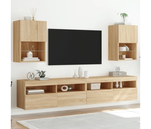 Muebles de TV con luces LED 2 uds roble Sonoma 40,5x30x60 cm