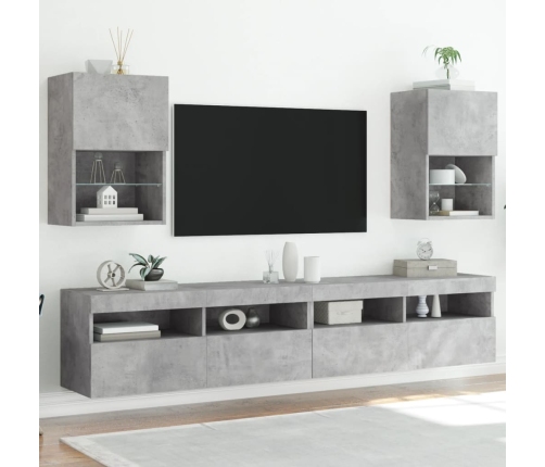 Muebles de TV con luces LED 2 uds gris hormigón 40,5x30x60 cm