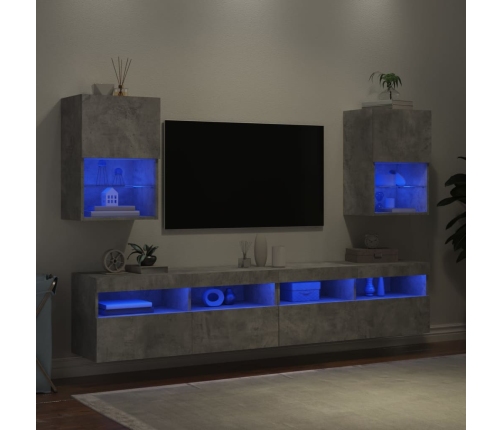 Muebles de TV con luces LED 2 uds gris hormigón 40,5x30x60 cm