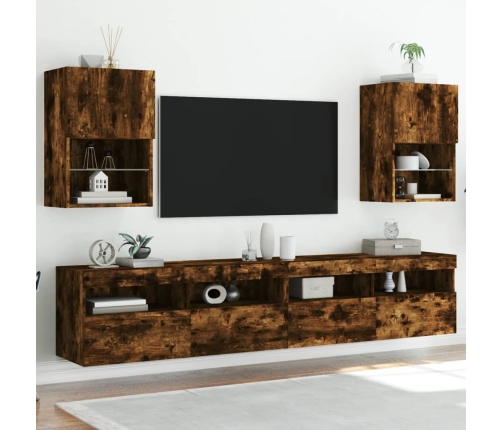 Muebles de TV con luces LED 2 uds roble ahumado 40,5x30x60 cm