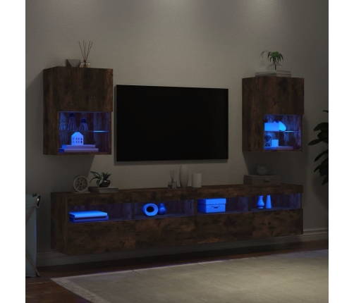 Muebles de TV con luces LED 2 uds roble ahumado 40,5x30x60 cm