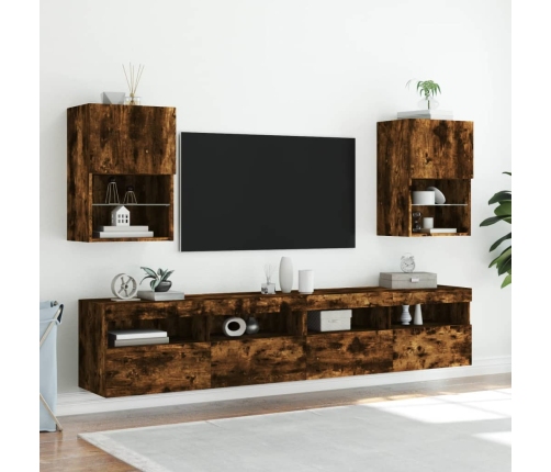 Muebles de TV con luces LED 2 uds roble ahumado 40,5x30x60 cm