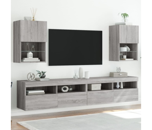 vidaXL Muebles para TV con luces LED 2 uds gris Sonoma 40,5x30x60 cm