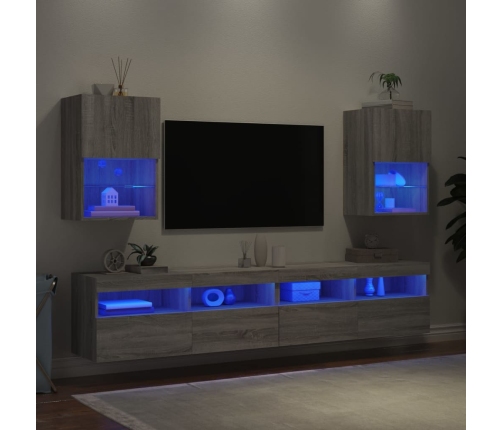 vidaXL Muebles para TV con luces LED 2 uds gris Sonoma 40,5x30x60 cm