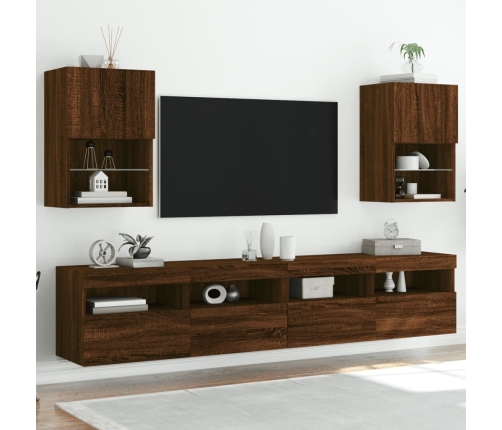 vidaXL Muebles de TV con luces LED 2 uds roble 40,5x30x60 cm