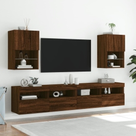 Muebles de TV con luces LED 2 uds roble 40,5x30x60 cm