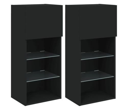 Muebles de TV con luces LED 2 uds negro 40,5x30x90 cm