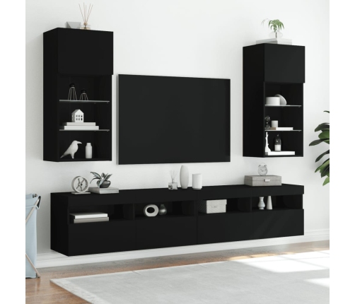 Muebles de TV con luces LED 2 uds negro 40,5x30x90 cm