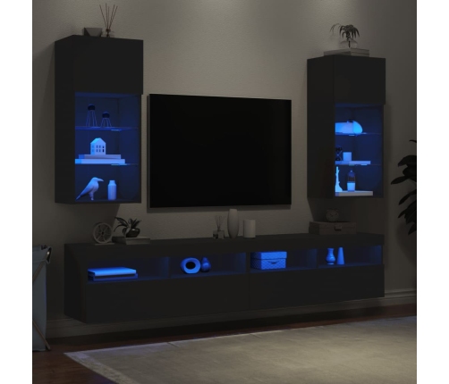 Muebles de TV con luces LED 2 uds negro 40,5x30x90 cm