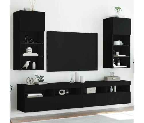 Muebles de TV con luces LED 2 uds negro 40,5x30x90 cm