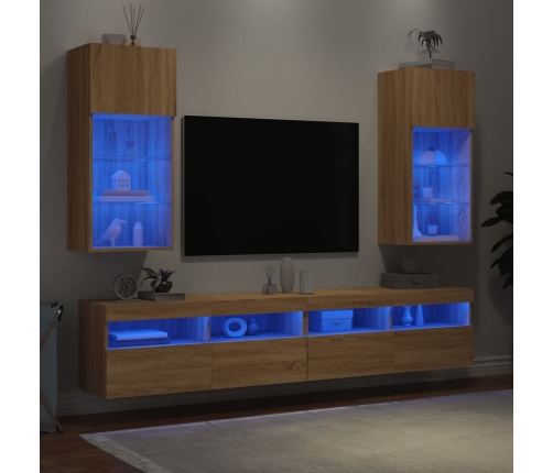 Muebles de TV con luces LED 2 uds roble Sonoma 40,5x30x90 cm