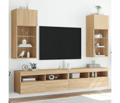 Muebles de TV con luces LED 2 uds roble Sonoma 40,5x30x90 cm