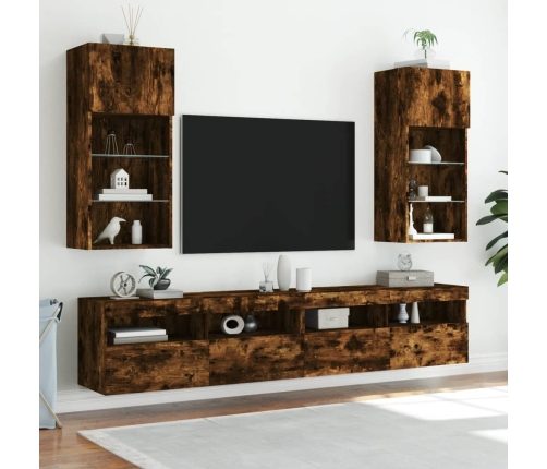 Muebles de TV con luces LED 2 uds roble ahumado 40,5x30x90 cm