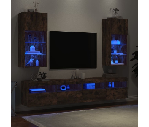 Muebles de TV con luces LED 2 uds roble ahumado 40,5x30x90 cm