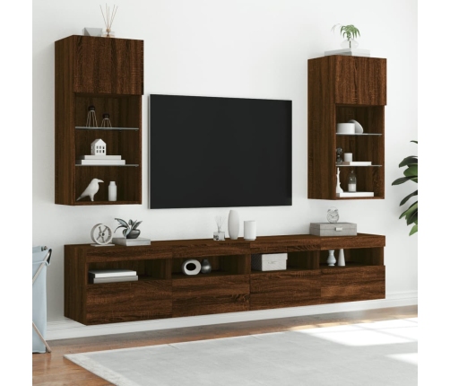 Mueble para TV con luces LED roble marrón 40,5x30x90 cm