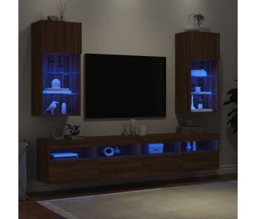 vidaXL Muebles de TV con luces LED 2 uds marrón roble 40,5x30x90 cm