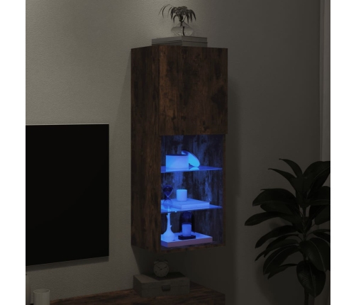 Mueble para TV con luces LED roble ahumado 40,5x30x102 cm