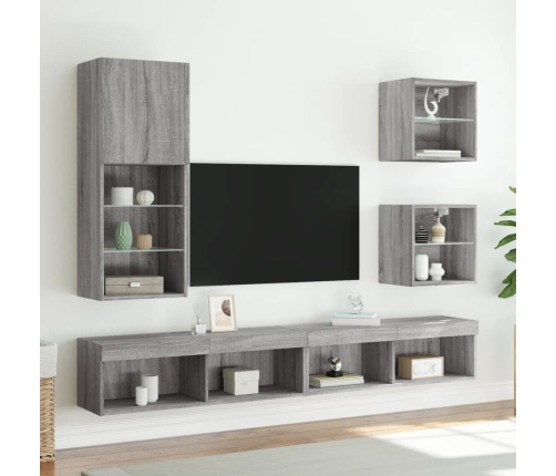 Mueble para TV con luces LED gris Sonoma 40,5x30x102 cm