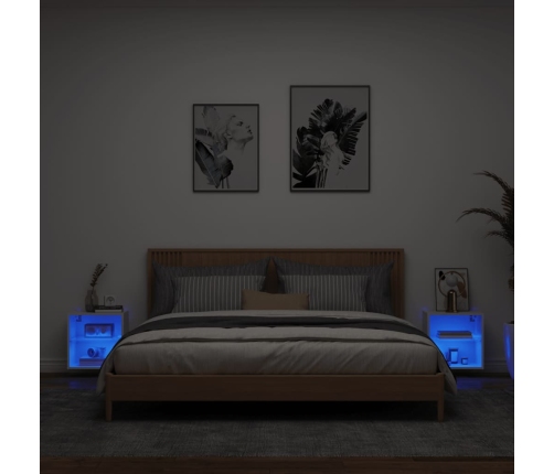 Mesitas de noche de pared con luces LED 2 unidades blanco