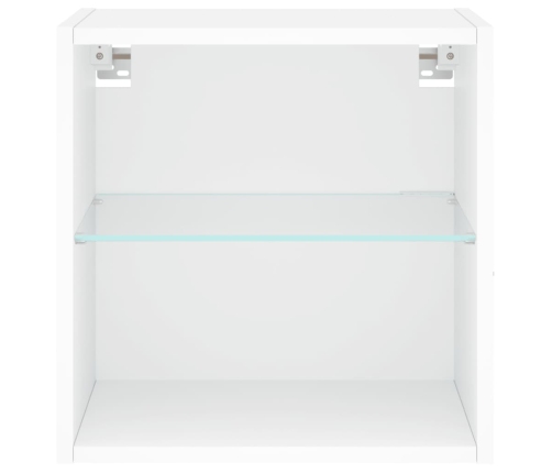 Mesitas de noche de pared con luces LED 2 unidades blanco